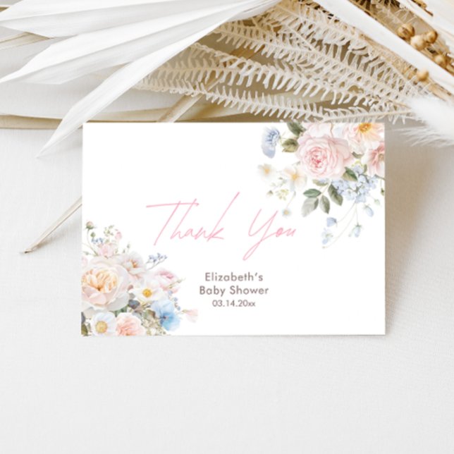 Baby In Bloom Floral Pink Baby Shower Thank You Card (Creator Uploaded)