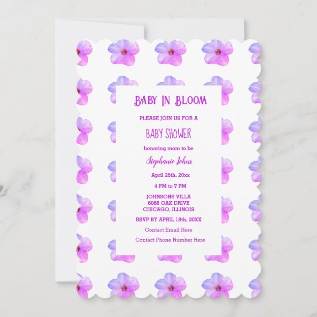 Baby In Bloom Floral Pink Petunia Baby Shower Girl Invitation (Front)
