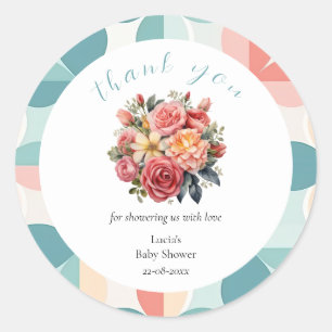 Baby in Bloom Floral Tile Baby Shower Thank You  Classic Round Sticker