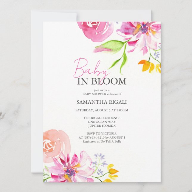 Baby In Bloom Floral Watercolor Shower Invitation (Front)