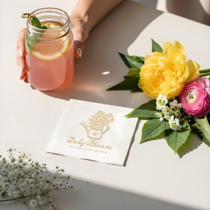 Baby in Bloom Floral Watering Can Baby Shower Foil Napkins