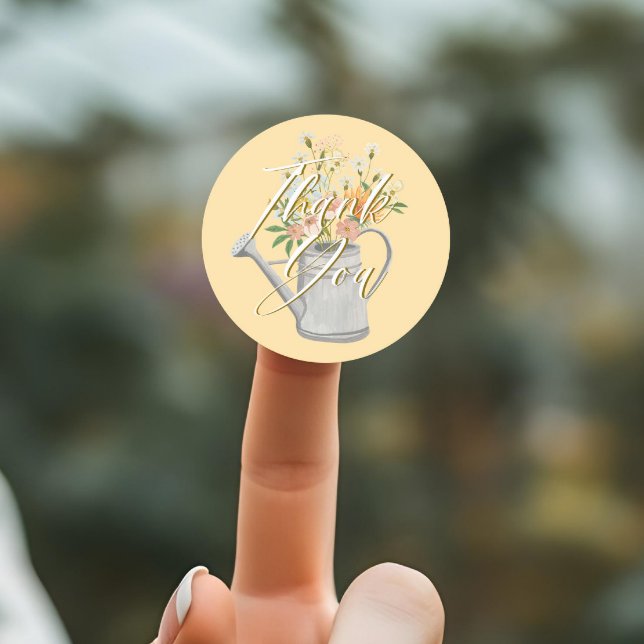 Baby in Bloom Floral Watering Can Shower Thank You Classic Round Sticker (Baby in Bloom Floral Watering Can Shower Thank You Classic Round Sticker)