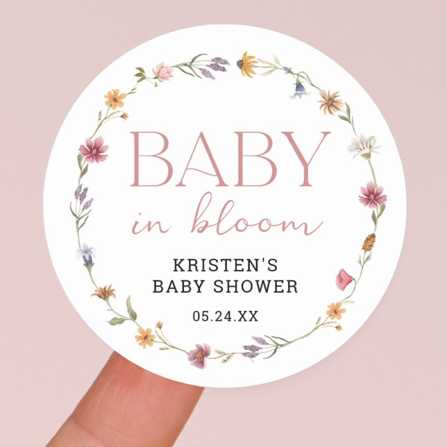 Baby In Bloom Floral Wildflower Girl Baby Shower  Classic Round Sticker (Creator Uploaded)