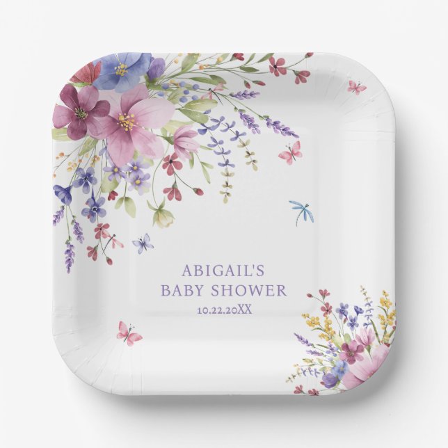 BABY IN BLOOM FLORAL WILDFLOWERS BABY SHOWER PAPER PLATE (Front)