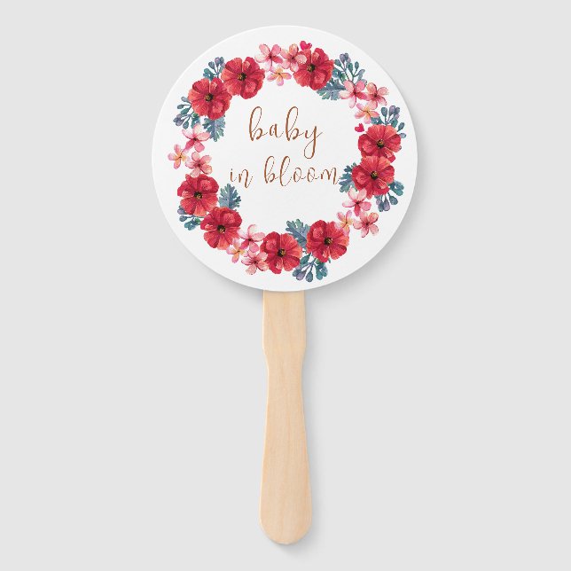 Baby In Bloom Floral Wreath Baby Shower Hand Fan (Front)