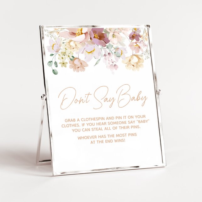 Baby in Bloom Florals Baby Shower Don't Say Baby Poster (Spring Wildflower Baby Shower Don't Say Baby Sign)