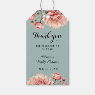 Baby in Bloom Flower Rose Pink Baby Show Thank You Gift Tags