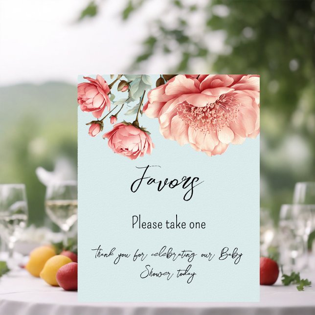 Baby in Bloom Flower Rose Pink Baby Shower Favours Poster (Creator Uploaded)