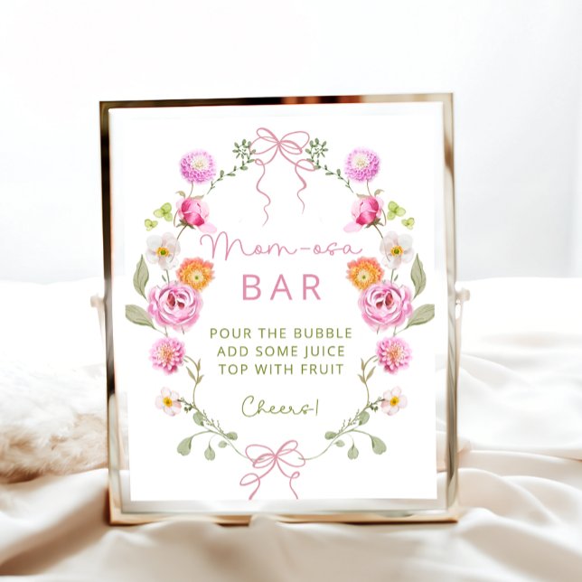 Baby in Bloom Flowers Pink Bow Momosa Bar Poster (Creator Uploaded)