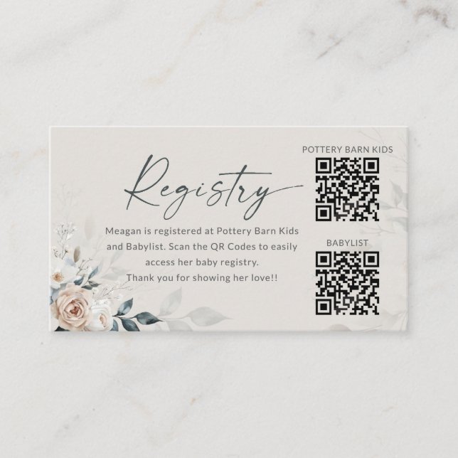 Baby In Bloom French Floral Roses Registry Card (Front)