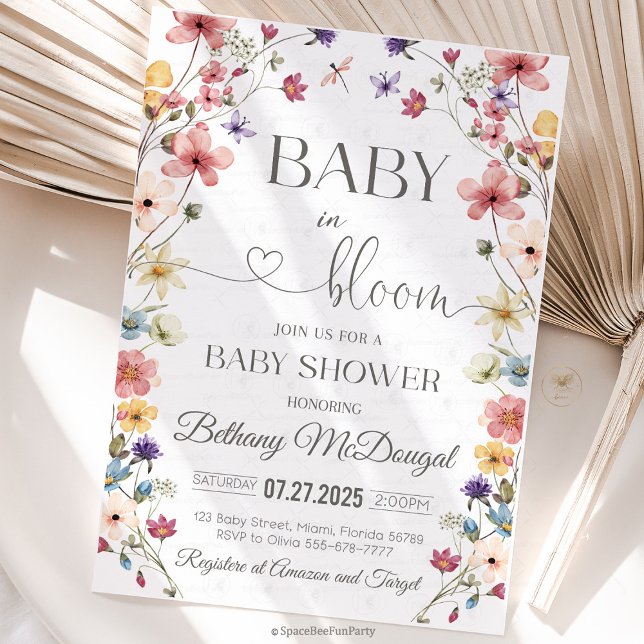 Baby in Bloom Garden Wildflower Baby Shower Invitation (A beautiful Baby in Bloom Garden Wildflower Baby Shower Invitation featuring delicate wildflowers an)