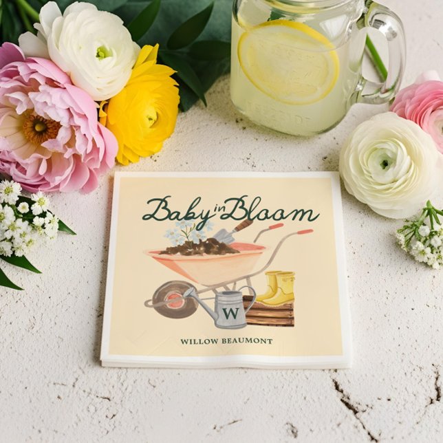 Baby in Bloom Gardening Wheelbarrow Baby Shower Napkin (Baby in Bloom Gardening Wheelbarrow Baby Shower Napkins)