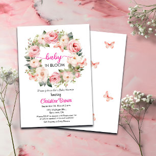 Baby in Bloom Garland Roses Baby Shower Invitation