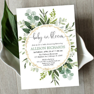 Baby in Bloom Gender neutral greenery baby shower Invitation
