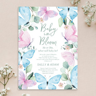 Baby in Bloom Gender Reveal Invitation Pink Blue