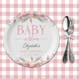Baby in Bloom – Girl Baby Shower, Pink Flowers Paper Plate