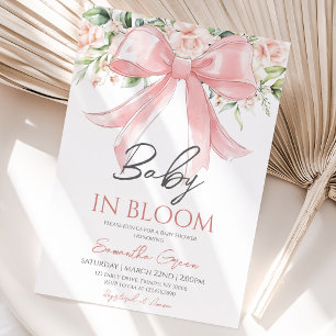 Baby in Bloom Girl Floral Ribbon Baby Shower Invitation