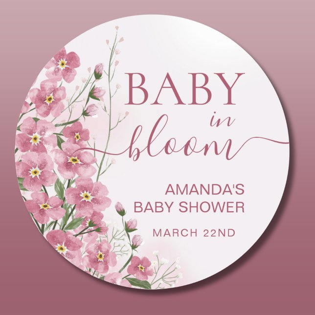Baby in Bloom Girl Pink Floral Shower Classic Round Sticker (Creator Uploaded)