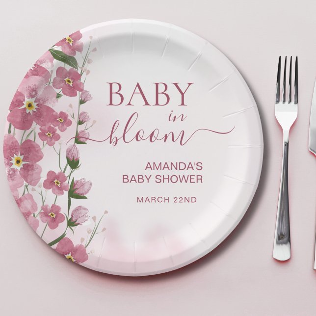 Baby in Bloom Girl Pink Floral Shower  Paper Plate (Creator Uploaded)