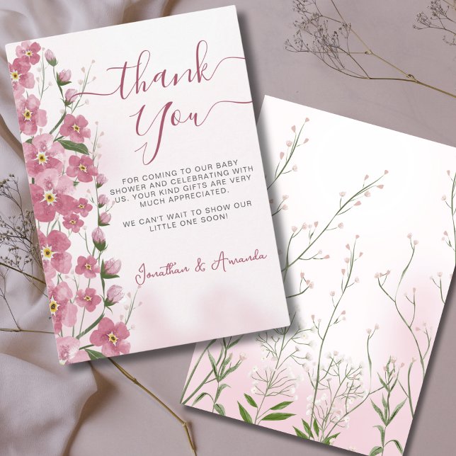 Baby in Bloom Girl Pink Floral Shower  Thank You Card (Creator Uploaded)