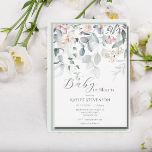 Baby in Bloom Girl Sage Floral Modern Baby Shower Invitation