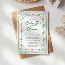 Baby in Bloom Green Stripes Floral Baby Shower