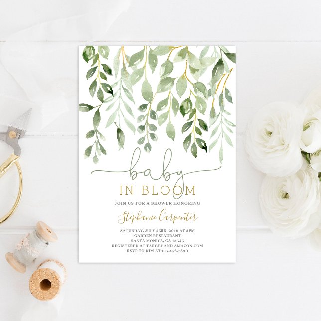 Baby in Bloom greenery boy invitation (Creator Uploaded)
