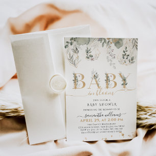 Baby in bloom Greenery & Gold Baby Shower Invitation