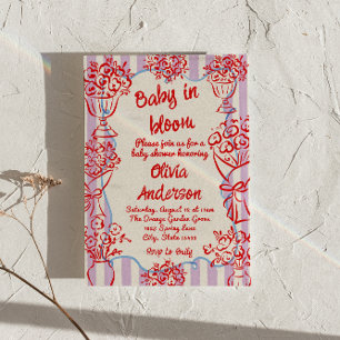 Baby in Bloom Hand Drawn Flowers Retro Baby Shower Invitation