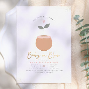 Baby In Bloom Heart Plant Pot Gold Baby Shower Invitation