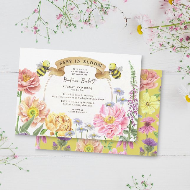 Baby in Bloom Honey Yellow Wildflower Baby Shower Invitation (Creator Uploaded)