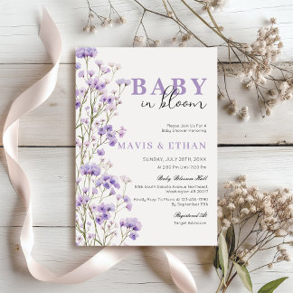 Baby in Bloom Invitation, Purple Baby Shower Invitation