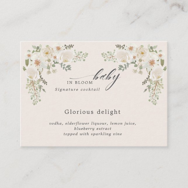 baby in bloom ivory floral baby shower cocktail  enclosure card (Front)