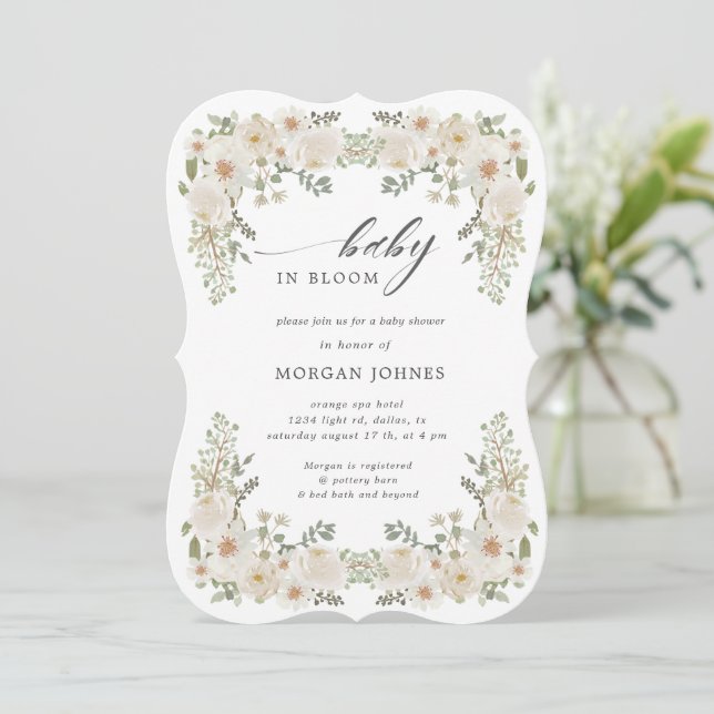 baby in bloom ivory floral baby shower invite (Standing Front)