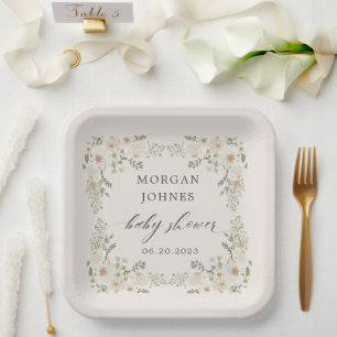 baby in bloom ivory floral baby shower paper plate