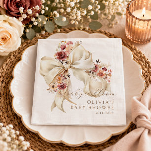 Baby in Bloom Ivory Floral Bow Baby Shower Napkin