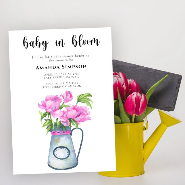 Baby in bloom Jug of flowers baby shower Invitation (Creator Uploaded)