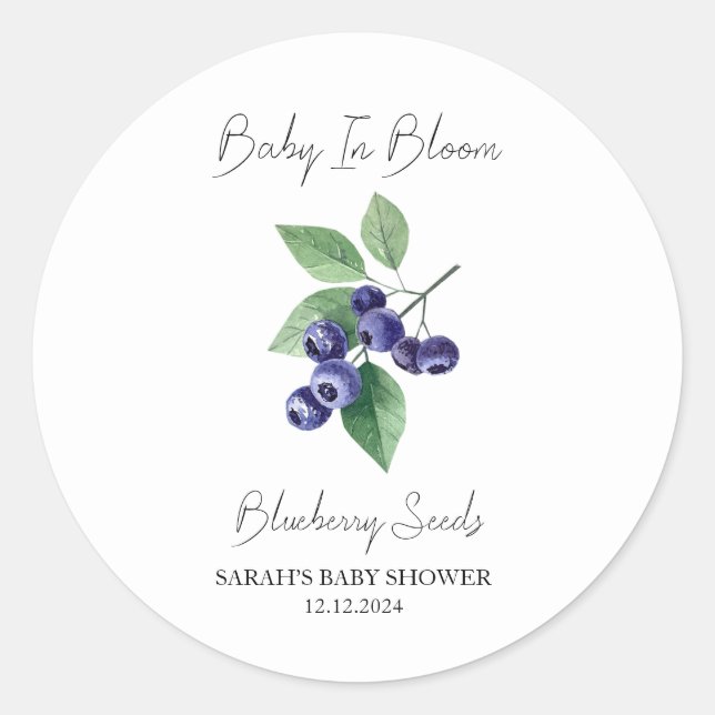 Baby In Bloom l Blueberry Seeds Baby Shower Classic Round Sticker (Front)