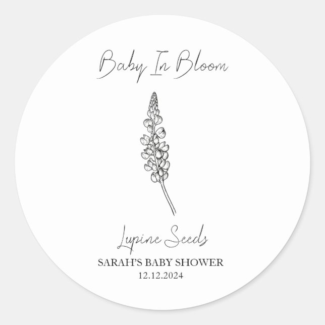 Baby In Bloom l Lupine Seeds Baby Shower Classic Round Sticker (Front)