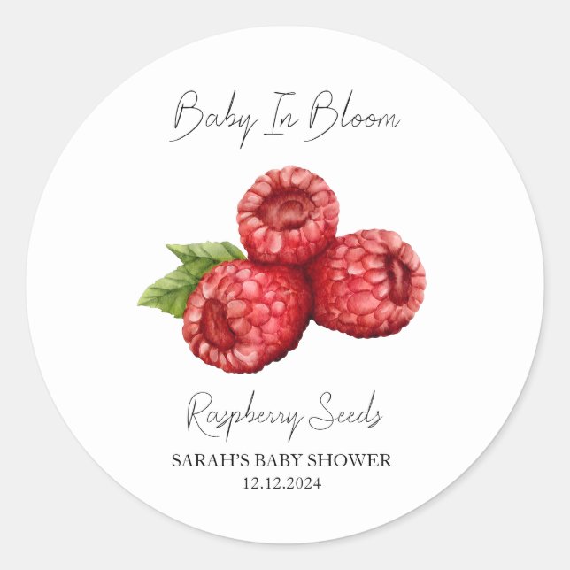 Baby In Bloom l Raspberry Seeds Baby Shower Classic Round Sticker (Front)