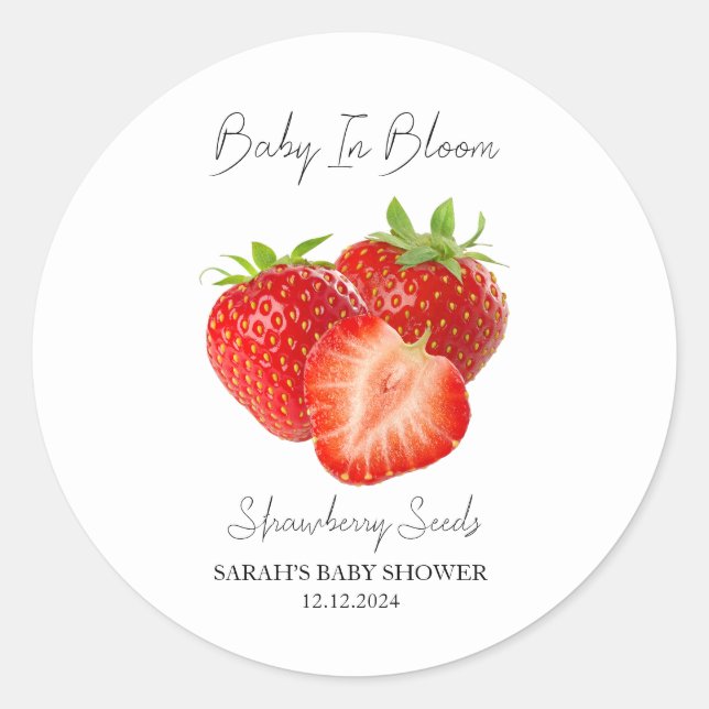 Baby In Bloom l Strawberry Seeds Baby Shower Classic Round Sticker (Front)