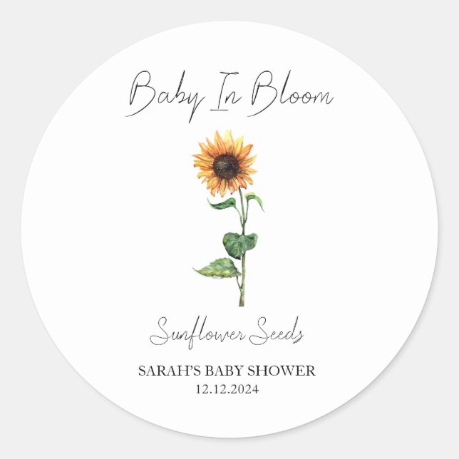 Baby In Bloom l Sunflower Seeds Baby Shower Classic Round Sticker (Front)
