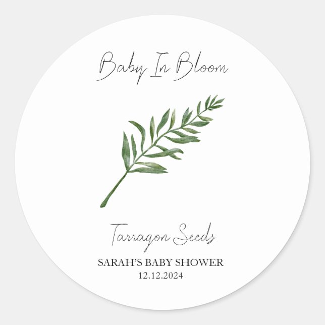 Baby In Bloom l Tarragon Seeds Baby Shower Classic Round Sticker (Front)
