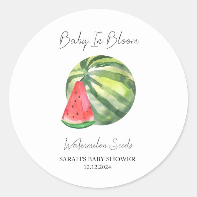 Baby In Bloom l Watermelon Seeds Baby Shower Classic Round Sticker (Front)