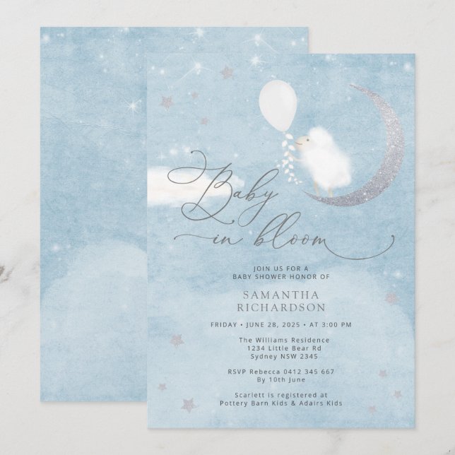 Baby in Bloom Lamb Boy Baby Shower Invitation (Front/Back)