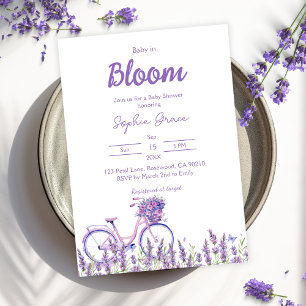 Baby in Bloom Lavender Bicycle Baby Shower Invitation