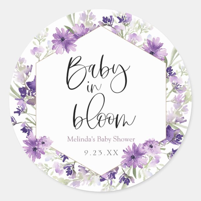Baby in Bloom Lavender Favour Classic Round Sticker (Front)