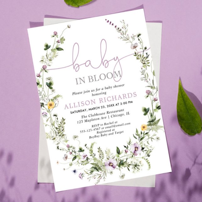 Baby in Bloom lavender yellow girl baby shower Invitation (Creator Uploaded)