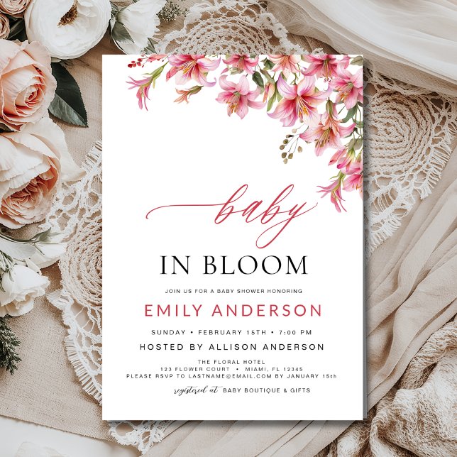 Baby in Bloom Lilies Floral Girl's Baby Shower Invitation (Creator Uploaded)