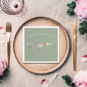 Baby in Bloom Minimalist Sage Green Floral Napkins